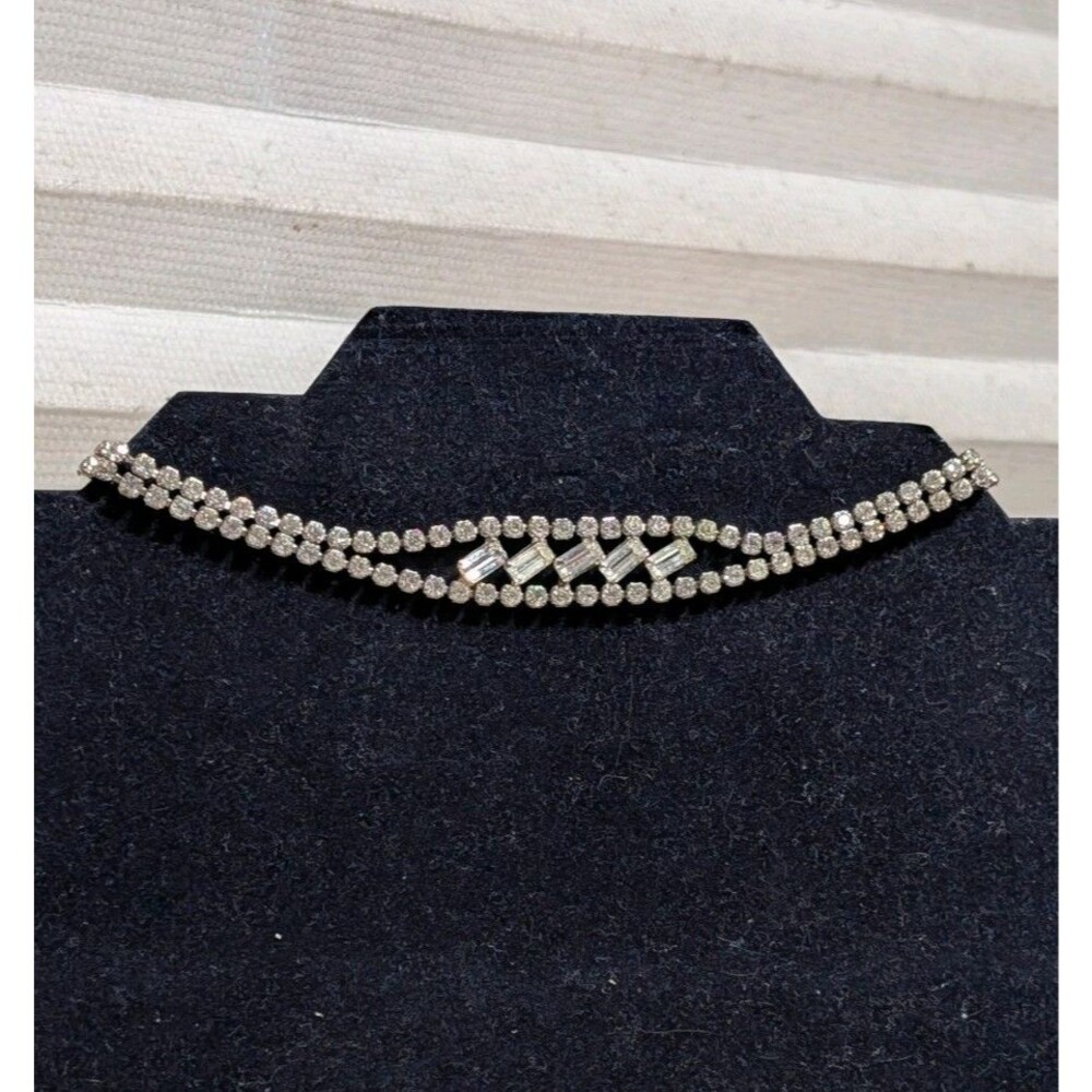 Vintage Kramer of New York Clear Crystal Rhinestone Baguette Choker Necklace 15"